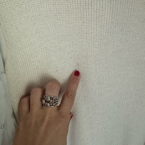 Vintage St. John white dress with sheer long sleeves and faux pearls - Picture 5 of 10